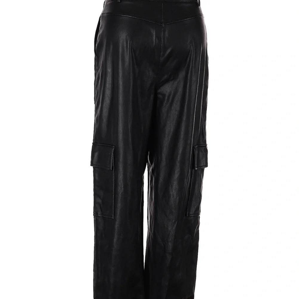 Topshop faux leather cargo trouser black high rise pants size 6 - Picture 4 of 6